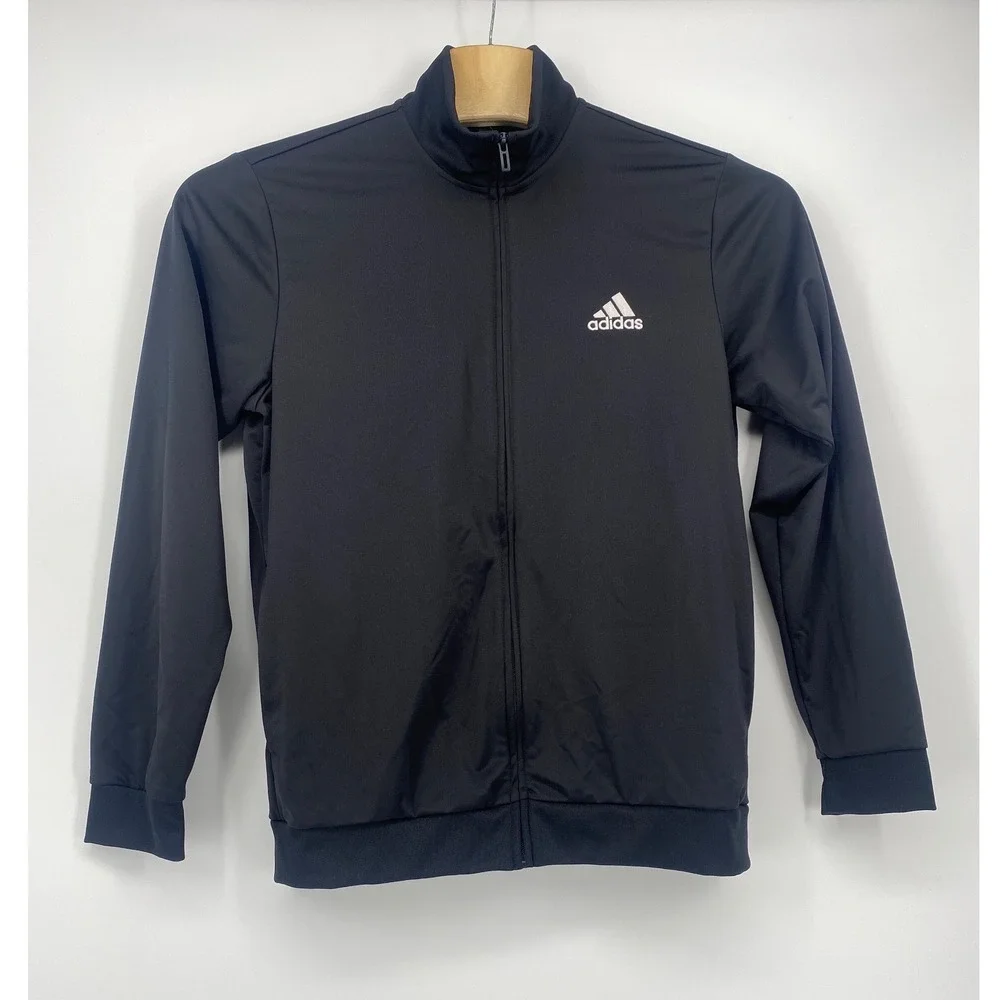Adidas Track Jacket Large Black Primegreen Full Zip Athletic Excellent
